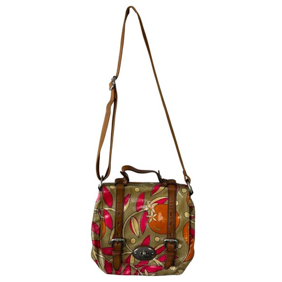 Fossil Keyper Floral Coated Canvas Brown Leather Crossbody Purse Handbag - Picture 3 of 6